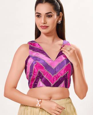 women's position-print padded back-open sleeveless saree blouse 1