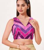 women's position-print padded back-open sleeveless saree blouse