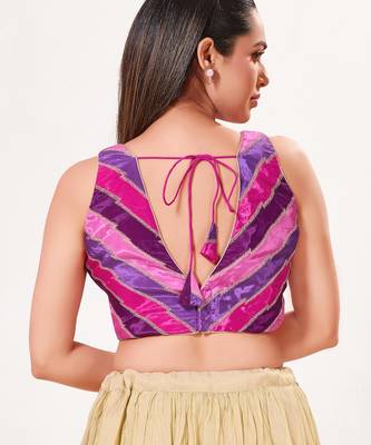 women's position-print padded back-open sleeveless saree blouse 2