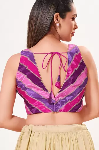 women's position-print padded back-open sleeveless saree blouse