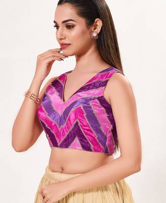 women's position-print padded back-open sleeveless saree blouse 3
