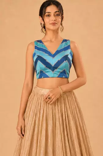 women's position-print padded back-open sleeveless saree blouse