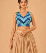 women's position-print padded back-open sleeveless saree blouse