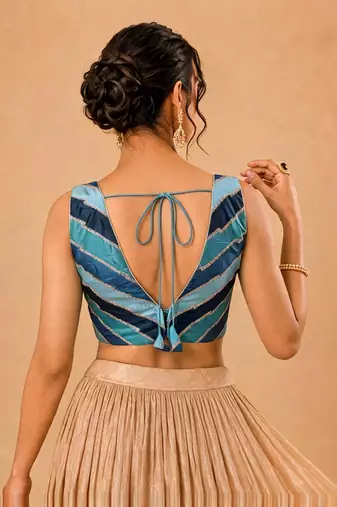 women's position-print padded back-open sleeveless saree blouse