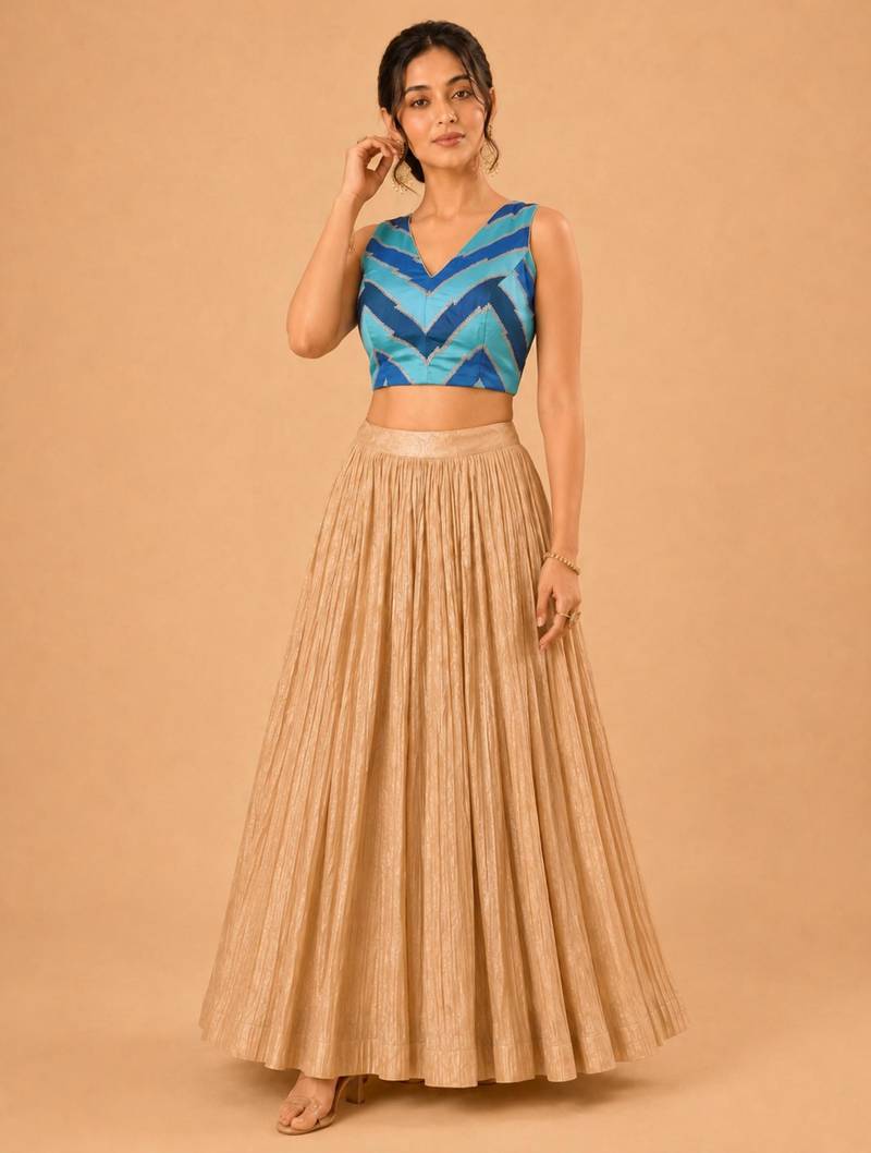 women's position-print padded back-open sleeveless saree blouse