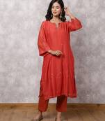 Red chanderi sequin highlight kurta set