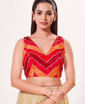 women's position-print padded back-open sleeveless saree blouse 1