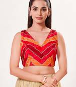 women's position-print padded back-open sleeveless saree blouse