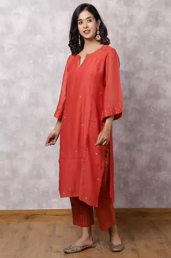 Red chanderi sequin highlight kurta set