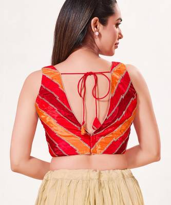 women's position-print padded back-open sleeveless saree blouse 2