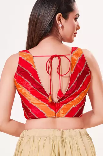 women's position-print padded back-open sleeveless saree blouse