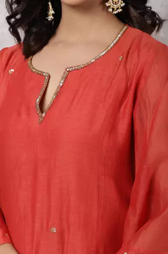 Red chanderi sequin highlight kurta set