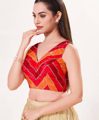 women's position-print padded back-open sleeveless saree blouse 3