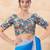 women's position-print padded back-open elbow-sleeves saree blouse