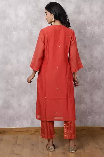 Red chanderi sequin highlight kurta set