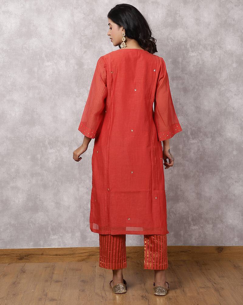 Red chanderi sequin highlight kurta set
