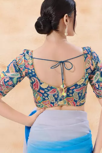 women's position-print padded back-open elbow-sleeves saree blouse