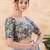 women's position-print padded back-open elbow-sleeves saree blouse