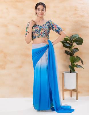 women's position-print padded back-open elbow-sleeves saree blouse 4