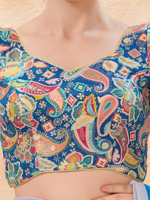 women's position-print padded back-open elbow-sleeves saree blouse 5