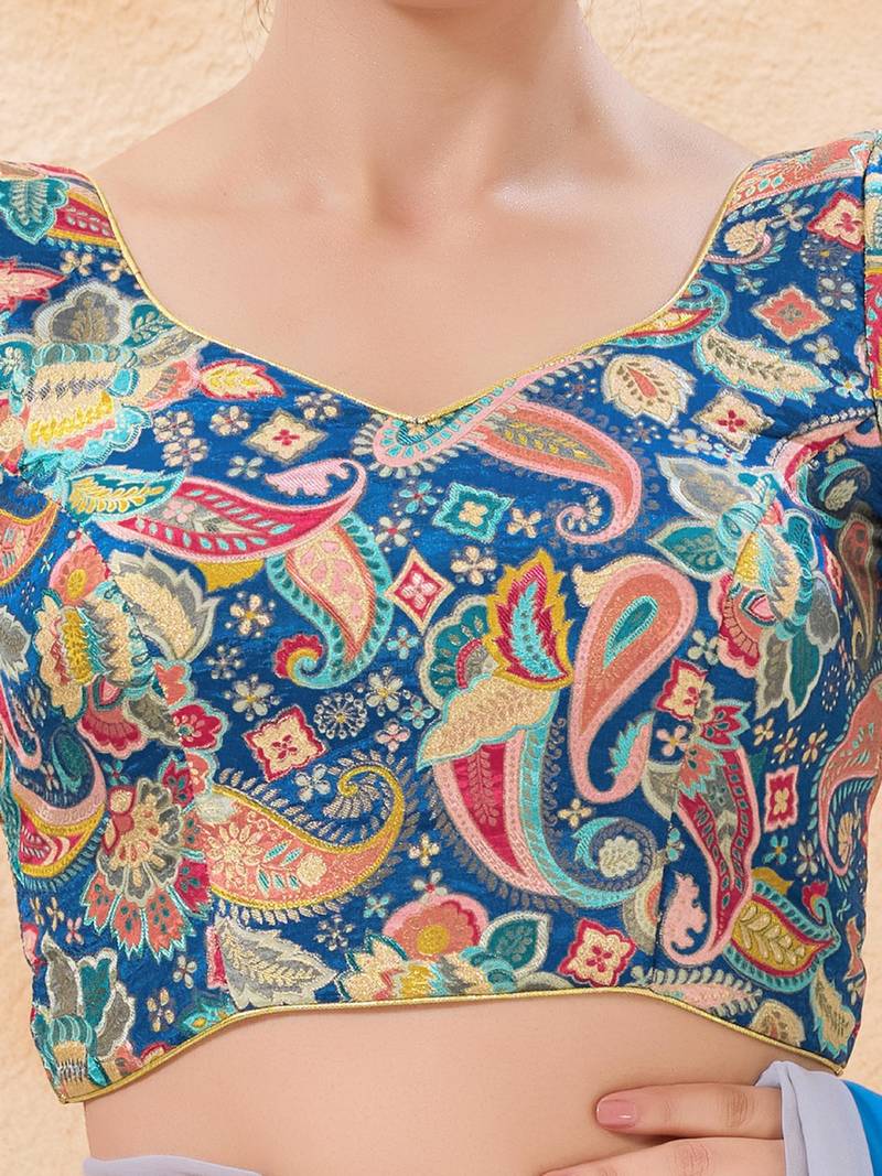women's position-print padded back-open elbow-sleeves saree blouse