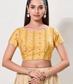 women's bandhani-print padded back-open half-sleeves saree blouse