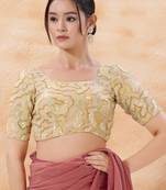 women's moti-work padded back-open elbow-sleeves saree blouse