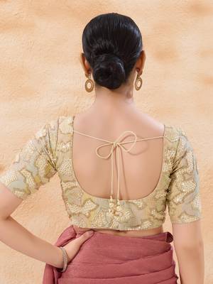 women's moti-work padded back-open elbow-sleeves saree blouse 2