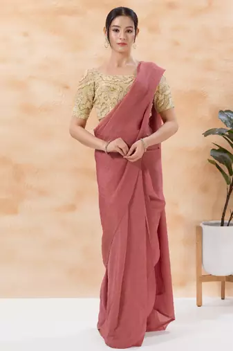 women's moti-work padded back-open elbow-sleeves saree blouse