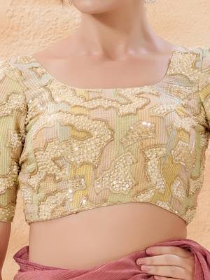 women's moti-work padded back-open elbow-sleeves saree blouse 5