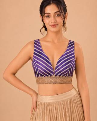 women's silk blend  padded back open sleeveless saree blouse 1