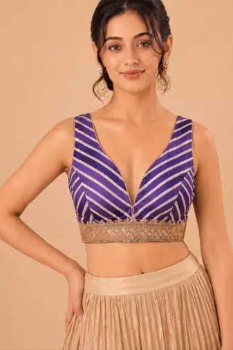 women's silk blend  padded back open sleeveless saree blouse