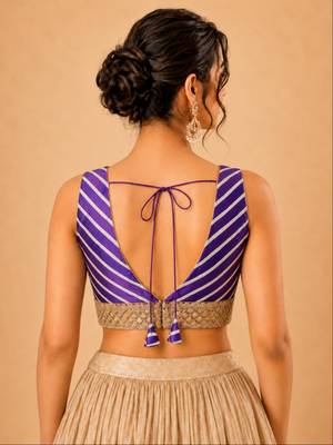 women's silk blend  padded back open sleeveless saree blouse 2