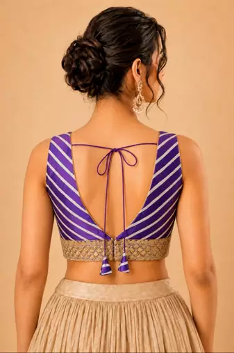 women's silk blend  padded back open sleeveless saree blouse