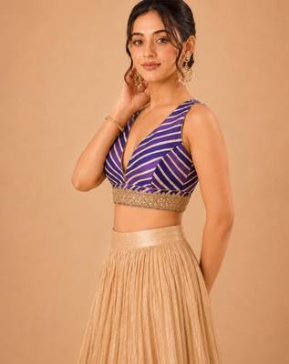 women's silk blend  padded back open sleeveless saree blouse 3