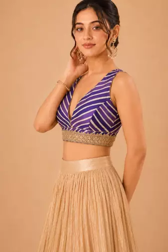 women's silk blend  padded back open sleeveless saree blouse