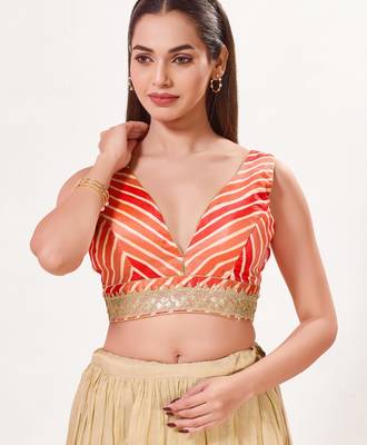 women's silk blend  padded back open sleeveless saree blouse 1