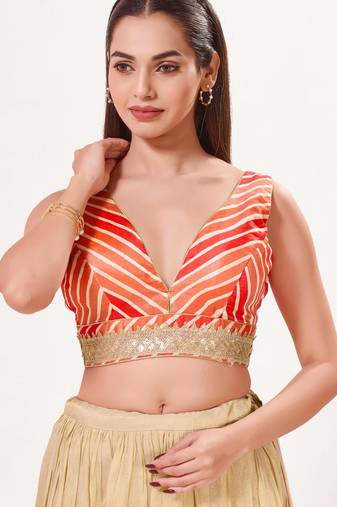 women's silk blend  padded back open sleeveless saree blouse