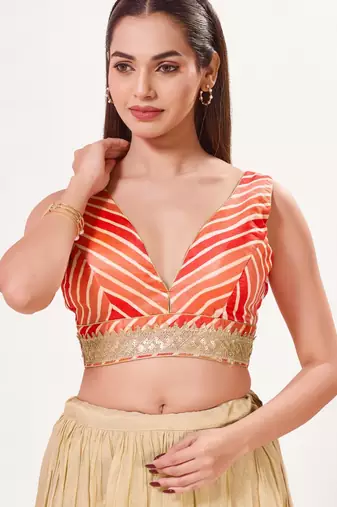 women's silk blend  padded back open sleeveless saree blouse