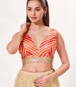 women's silk blend  padded back open sleeveless saree blouse