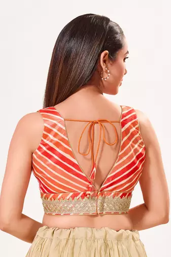 women's silk blend  padded back open sleeveless saree blouse