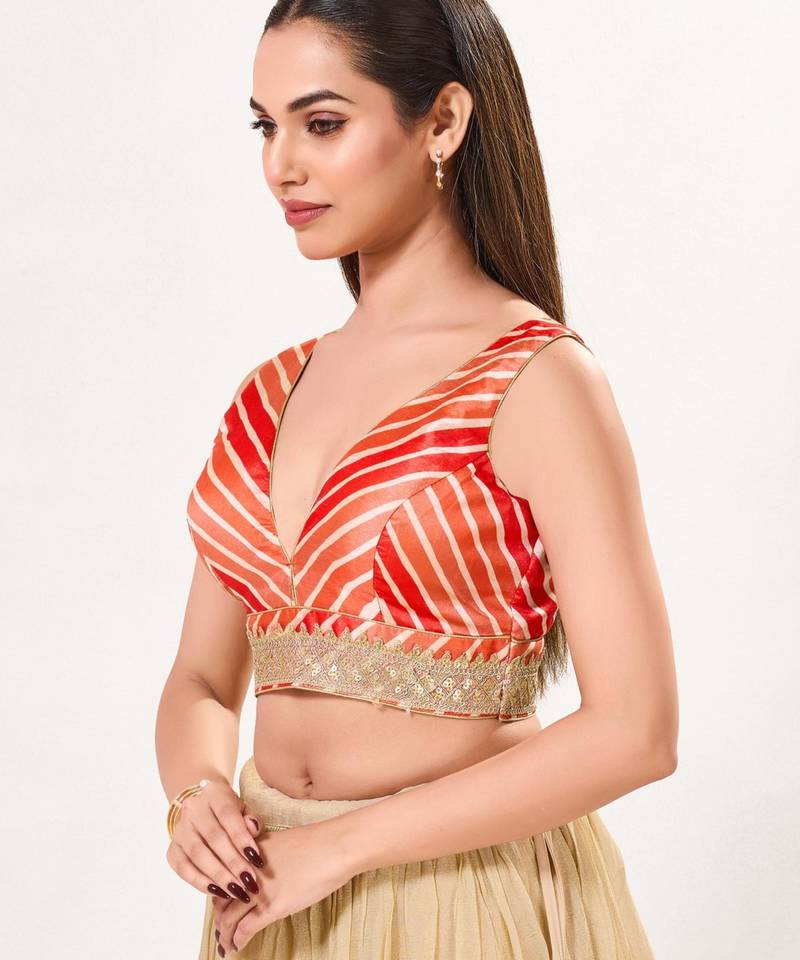 women's silk blend  padded back open sleeveless saree blouse