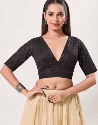 women's tissue padded back open elbow-sleeves saree blouse 1