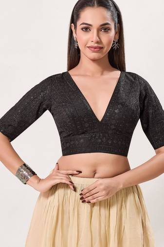 women's tissue padded back open elbow-sleeves saree blouse