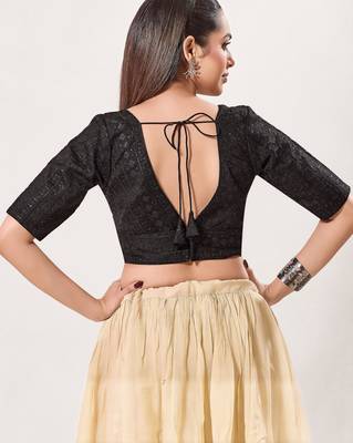 women's tissue padded back open elbow-sleeves saree blouse 2