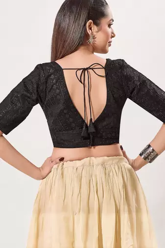 women's tissue padded back open elbow-sleeves saree blouse