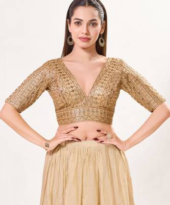 women's tissue padded back open elbow-sleeves saree blouse 1
