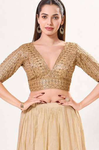 women's tissue padded back open elbow-sleeves saree blouse