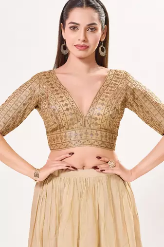 women's tissue padded back open elbow-sleeves saree blouse