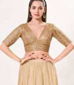 women's tissue padded back open elbow-sleeves saree blouse